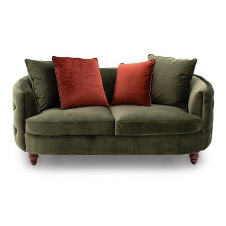 Jools 2 Seater Sofa in Olive Green Velvet & Cushions
