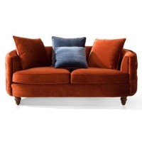 Jools 2 Seater Sofa in Orange Velvet & Cushions