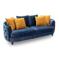 Jools 3 Seater Sofa in Blue Velvet & Cushions