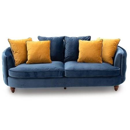 Jools 3 Seater Sofa in Blue Velvet & Cushions