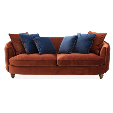 Jools 3 Seater Sofa in Orange Velvet & Cushions
