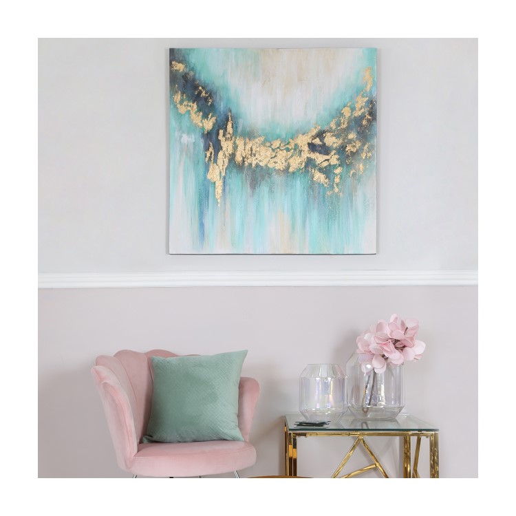 Mint Green & Gold Abstract Wall Art