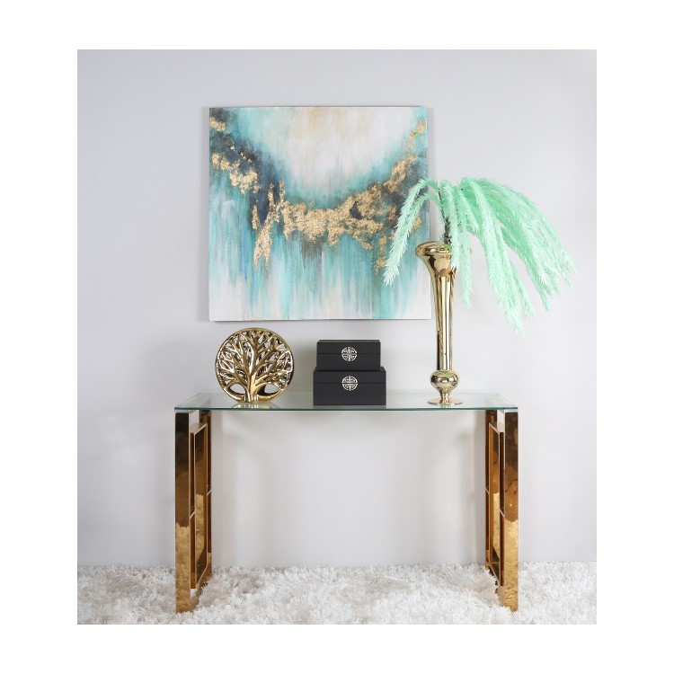 Mint Green & Gold Abstract Wall Art