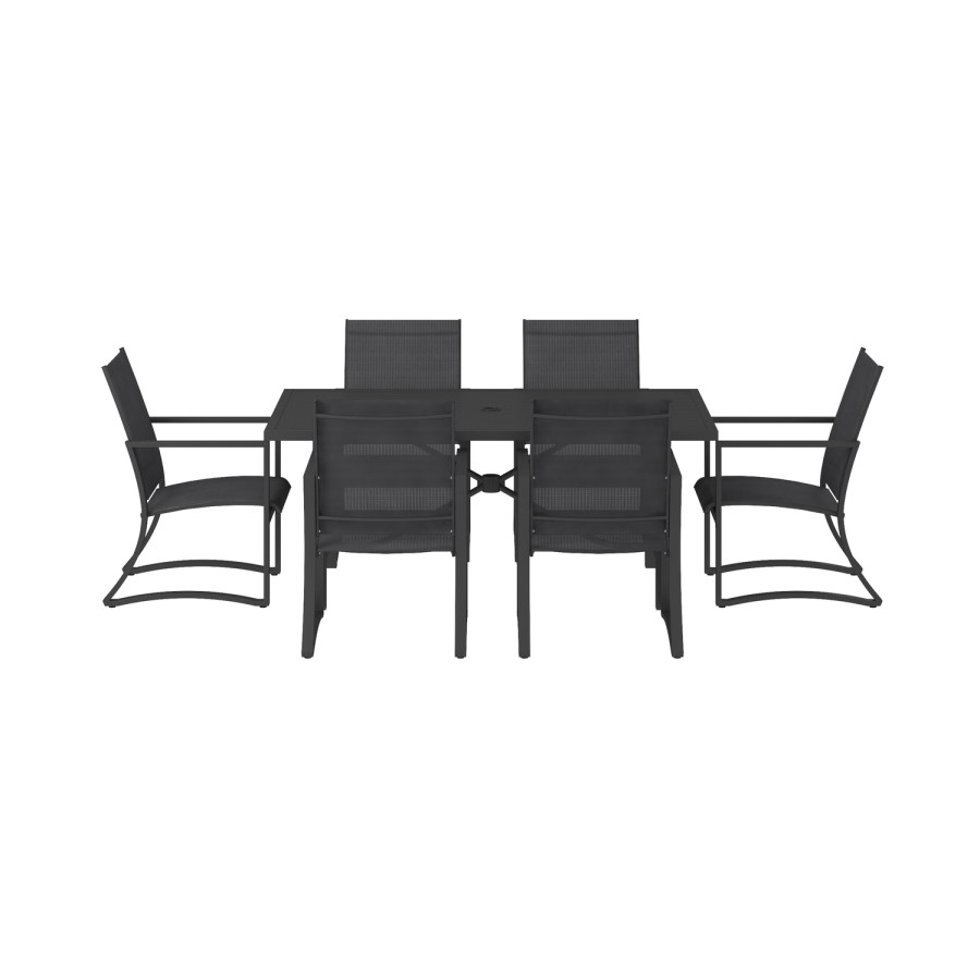 Outdoor Living Metal 6 Seater Dining Set in Navy Blue