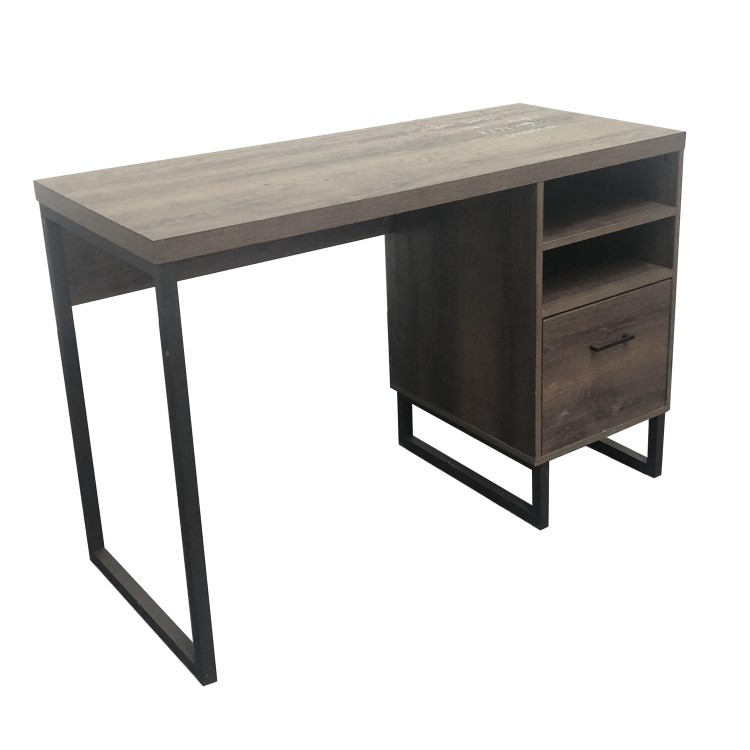 Candon Brown Desk with Black Metal Legs