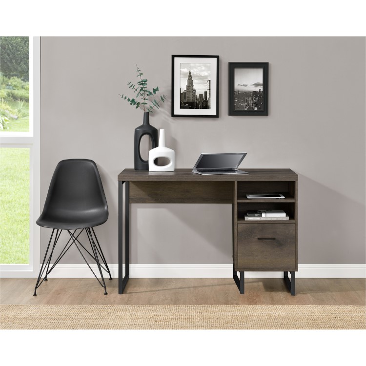 Candon Brown Desk with Black Metal Legs