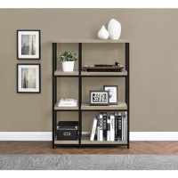Elmwood Bookcase in Distressed Grey Oak & Black Metal Frame