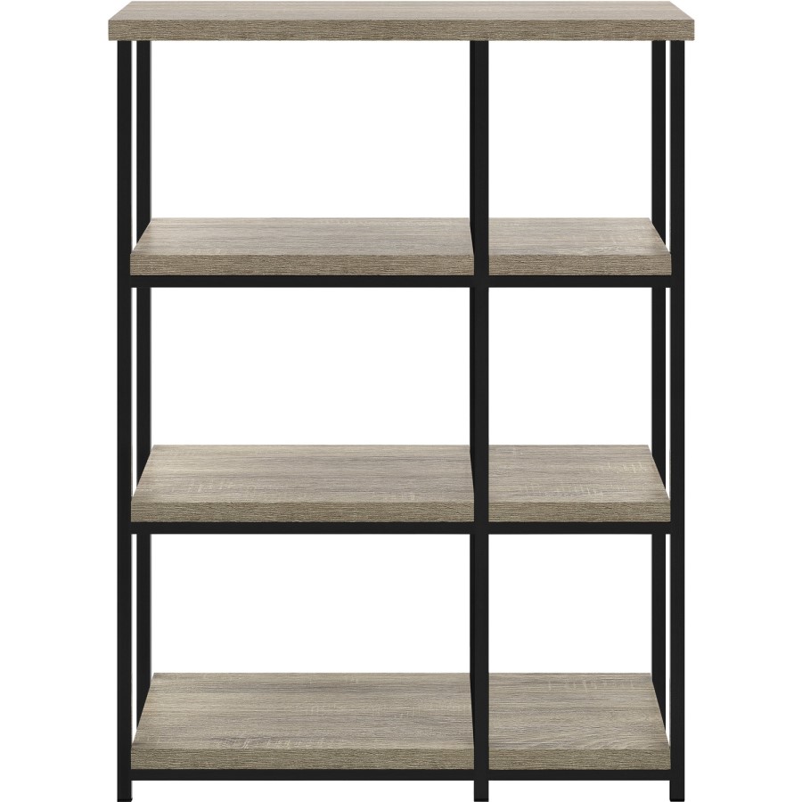 Elmwood Bookcase in Distressed Grey Oak & Black Metal Frame