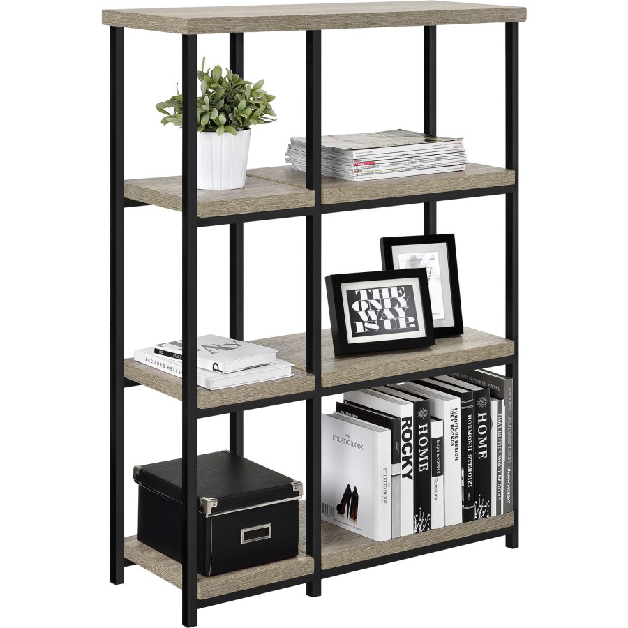 Elmwood Bookcase in Distressed Grey Oak & Black Metal Frame