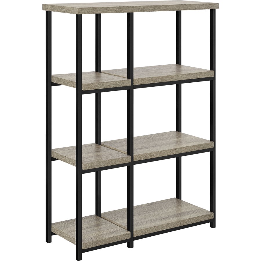 Elmwood Bookcase in Distressed Grey Oak & Black Metal Frame