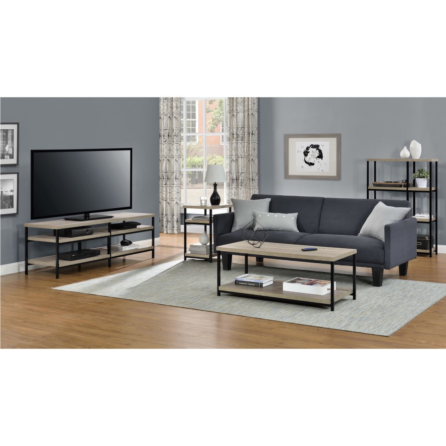 Elmwood Bookcase in Distressed Grey Oak & Black Metal Frame