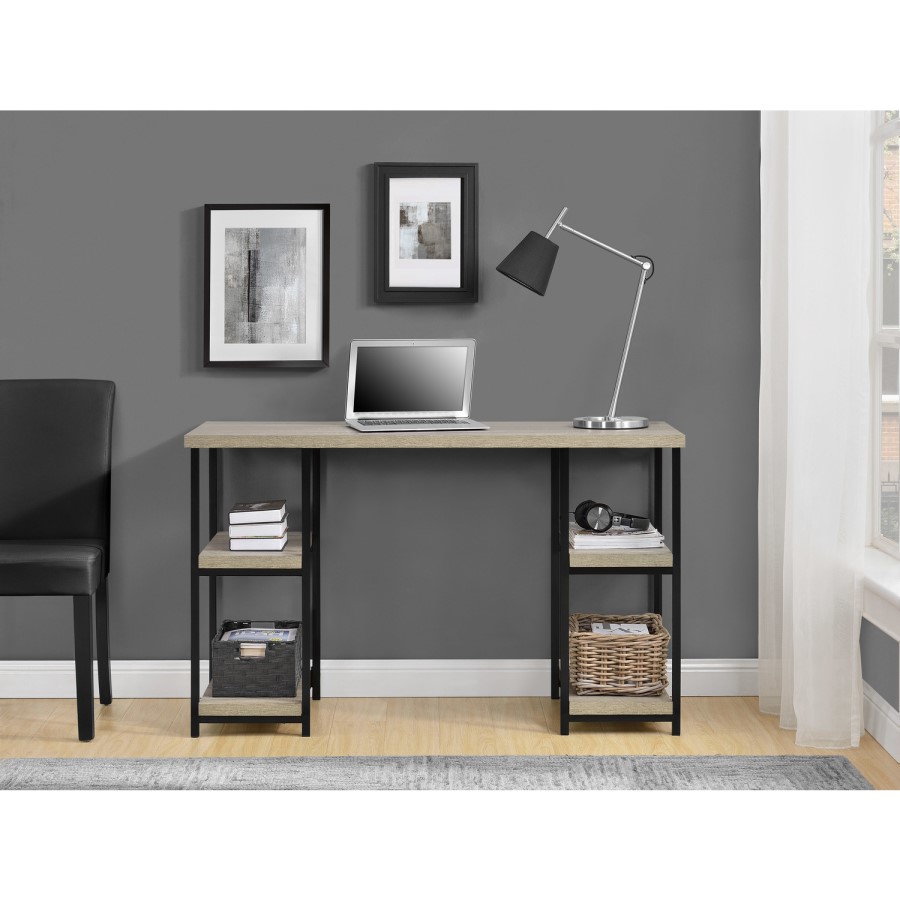 Elmwood Desk with Double Pedestal in Distressed Grey Oak