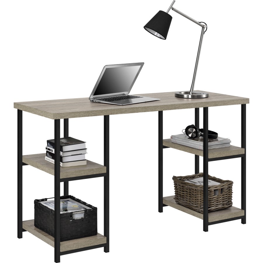 Elmwood Desk with Double Pedestal in Distressed Grey Oak