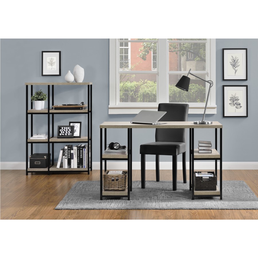 Elmwood Desk with Double Pedestal in Distressed Grey Oak
