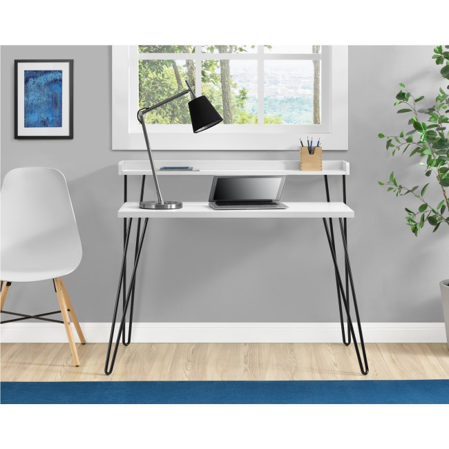 Haven White Desk with Riser & Hairpin Legs