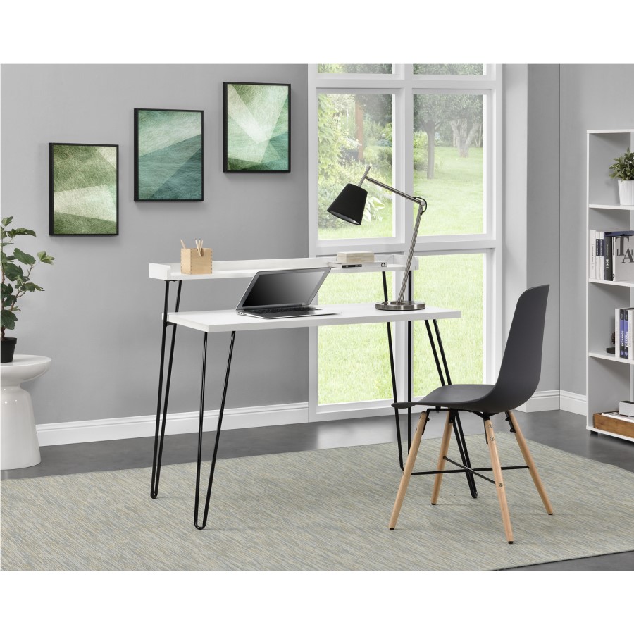 Haven White Desk with Riser & Hairpin Legs