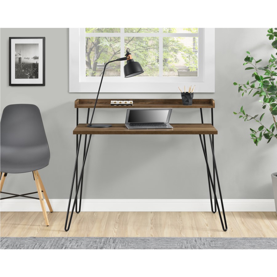 Haven Walnut Desk with Riser & Hairpin Legs