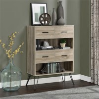 Landon Bookcase in Distressed Brown Oak with Metal Legs