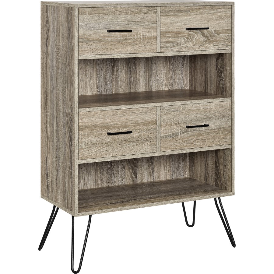 Landon Bookcase in Distressed Brown Oak with Metal Legs