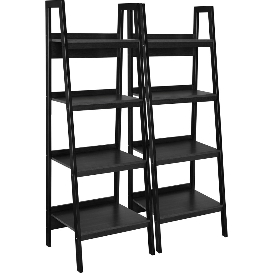 Lawrence Ladder Bookcase in Black with 4 Shelves - Set of 2