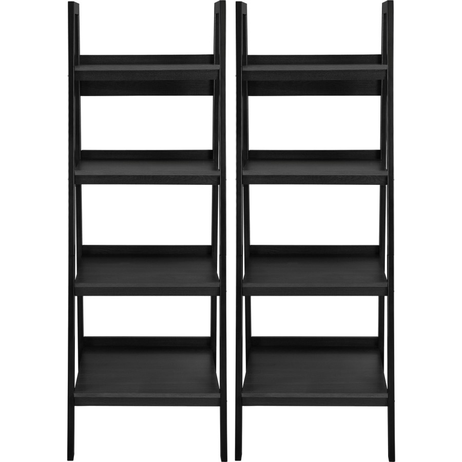 Lawrence Ladder Bookcase in Black with 4 Shelves - Set of 2