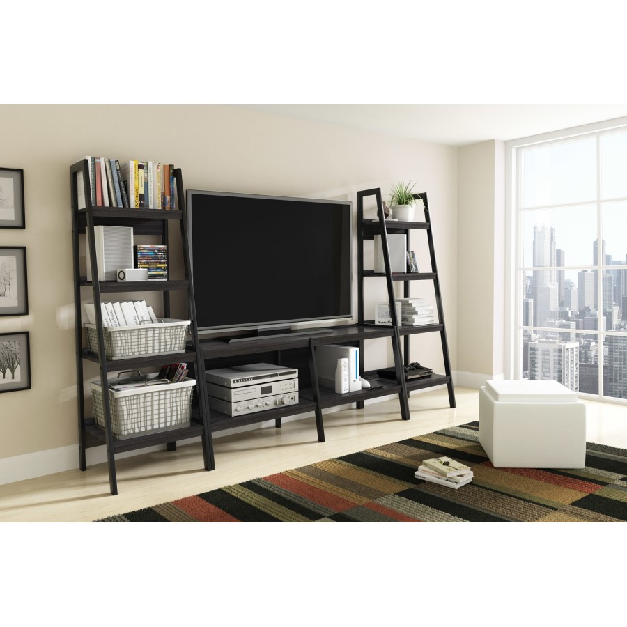 Lawrence Ladder Bookcase in Black with 4 Shelves - Set of 2
