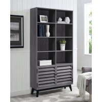 Grey Oak Bookcase with Open & Closed Storage - Vaughn
