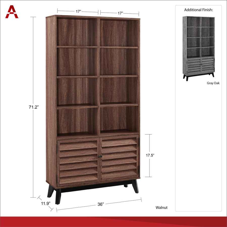 Grey Oak Bookcase with Open & Closed Storage - Vaughn