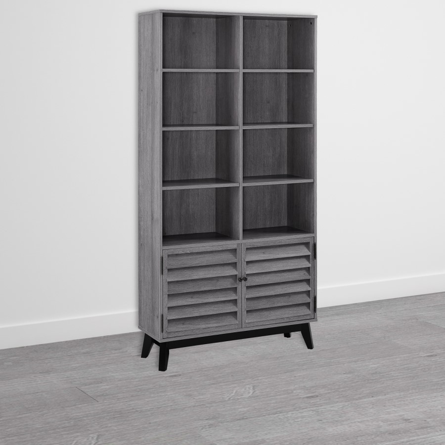 Grey Oak Bookcase with Open & Closed Storage - Vaughn