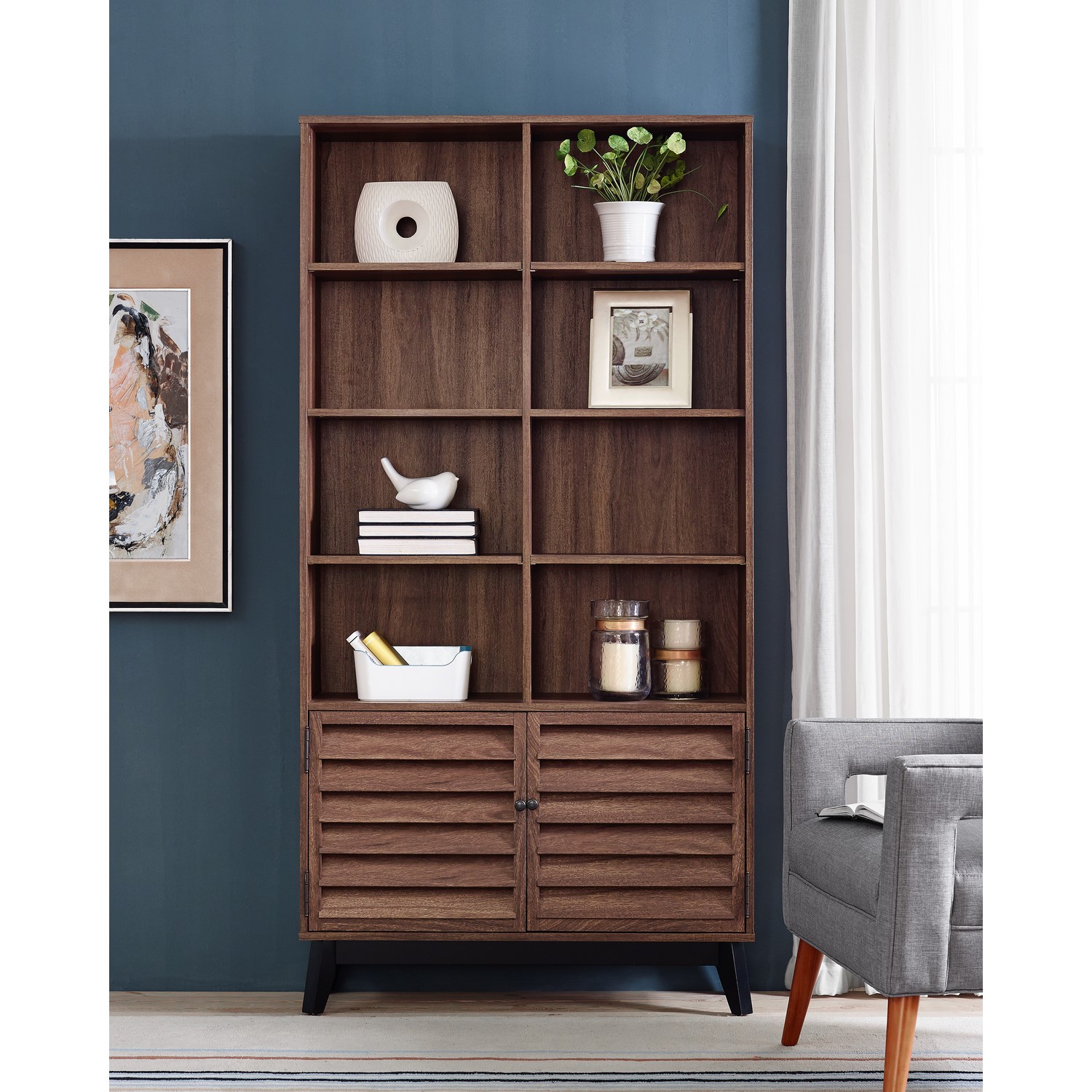 Walnut Bookcase with Open and Closed Storage Space Vaughn Furniture123