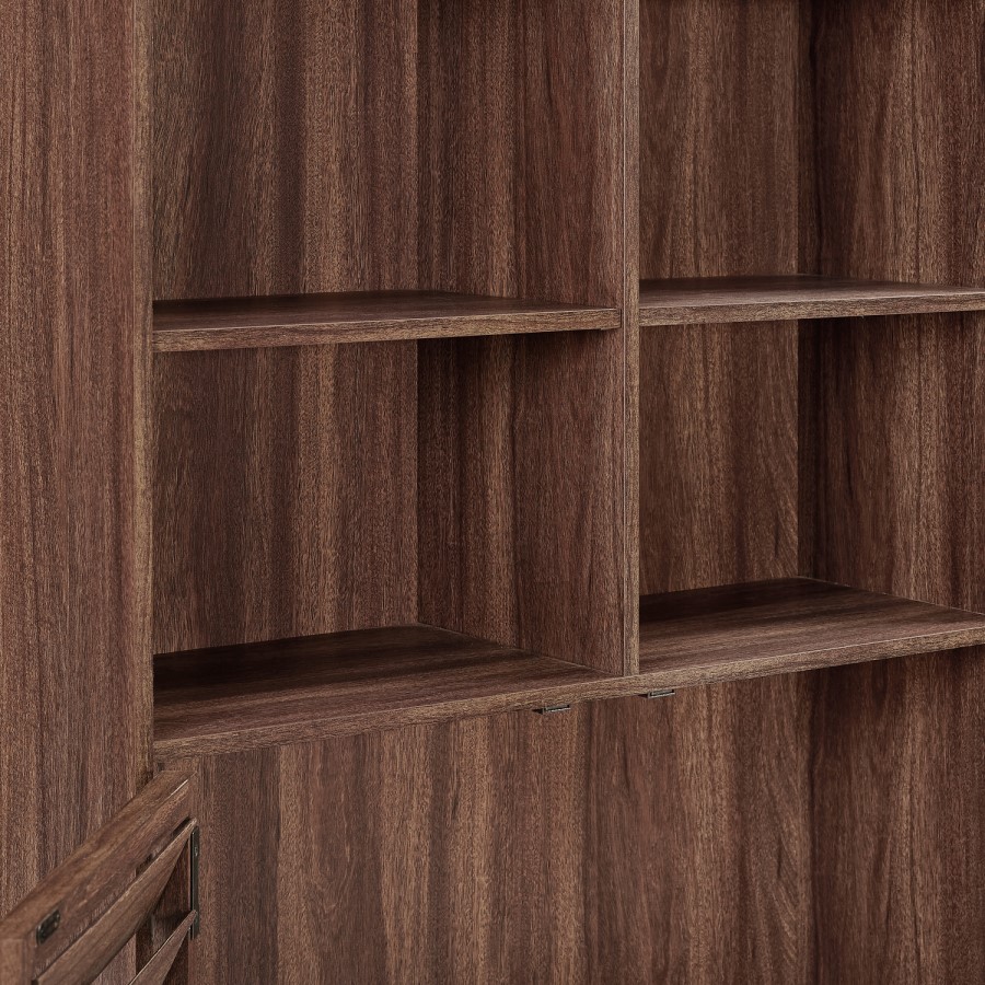 Walnut Bookcase with Open and Closed Storage Space - Vaughn