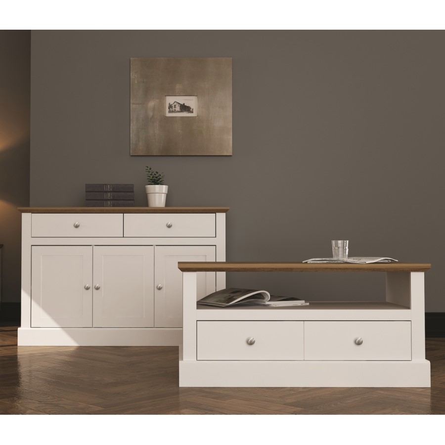 GRADE A1 - Devon Sideboard in White with 3 Doors & 2 Drawers