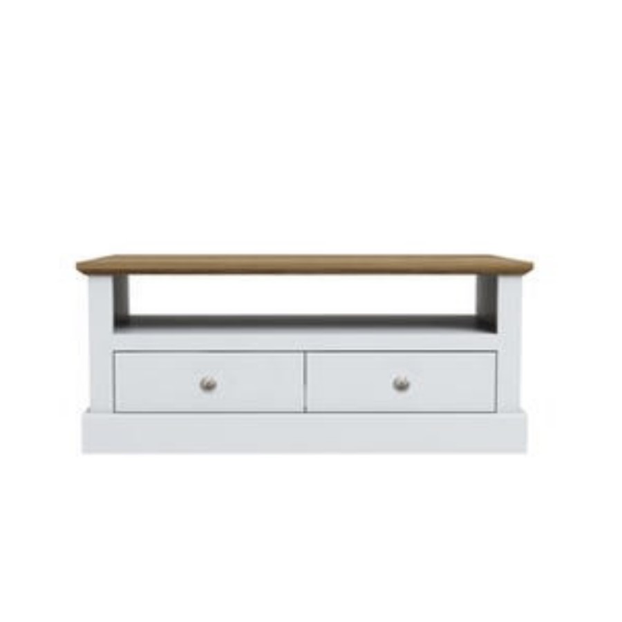 Devon Coffee Table in White with Oak Top