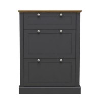 GRADE A1 - Slim Charcoal and Oak Shoe Cabinet - Devon