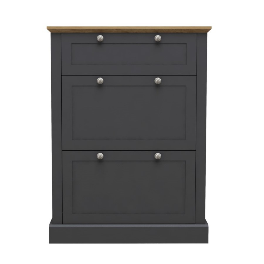GRADE A1 - Slim Charcoal and Oak Shoe Cabinet - Devon