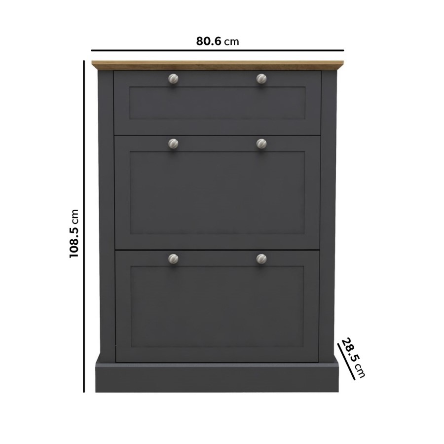 GRADE A1 - Slim Charcoal and Oak Shoe Cabinet - Devon