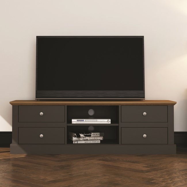 Devon TV Unit in Charcoal Grey with Oak Top - TV's up to 65"