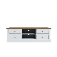 GRADE A1 - Devon TV Unit in White with Oak Top - TV's up to 65"