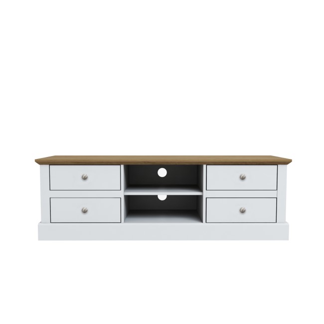 GRADE A1 - Devon TV Unit in White with Oak Top - TV's up to 65"