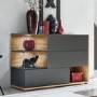 Grey Display Cabinet with Glass Shelves & LED Lighting - Neo