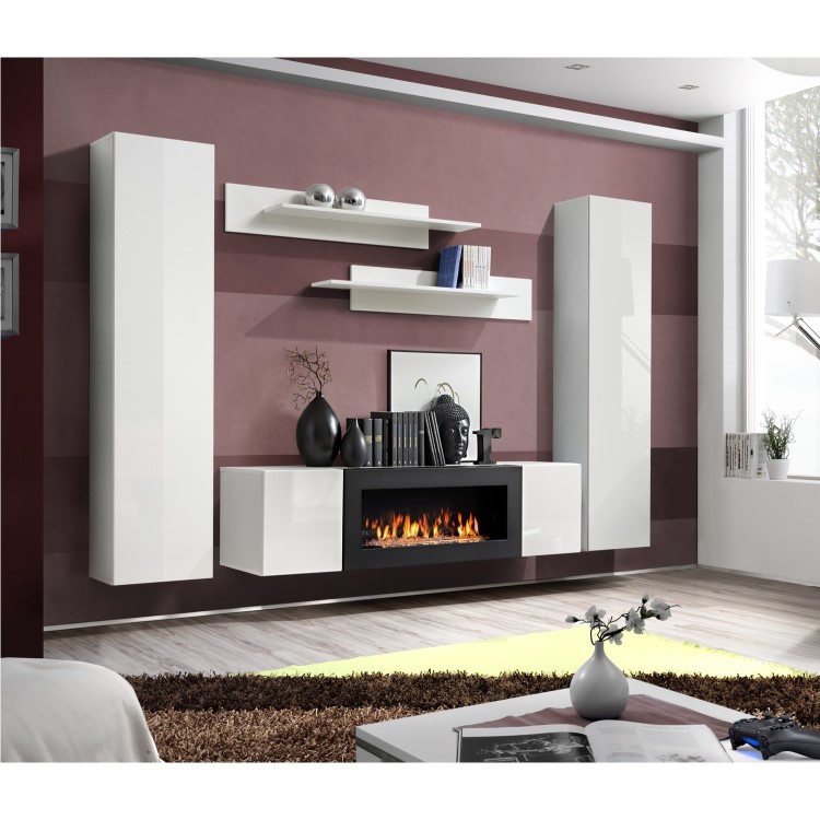 White Floating Wall Mounted Fireplace - Neo