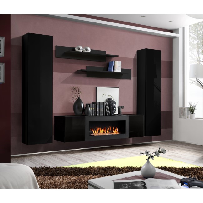 Black Floating Wall Mounted Fireplace - Neo
