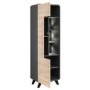 Tall Display Cabinet in Grey & Wood with LED Lighting - Neo