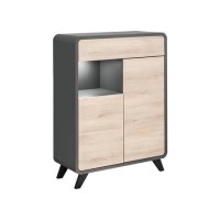 Grey & Wooden Display Cabinet with LED Lighting - Neo