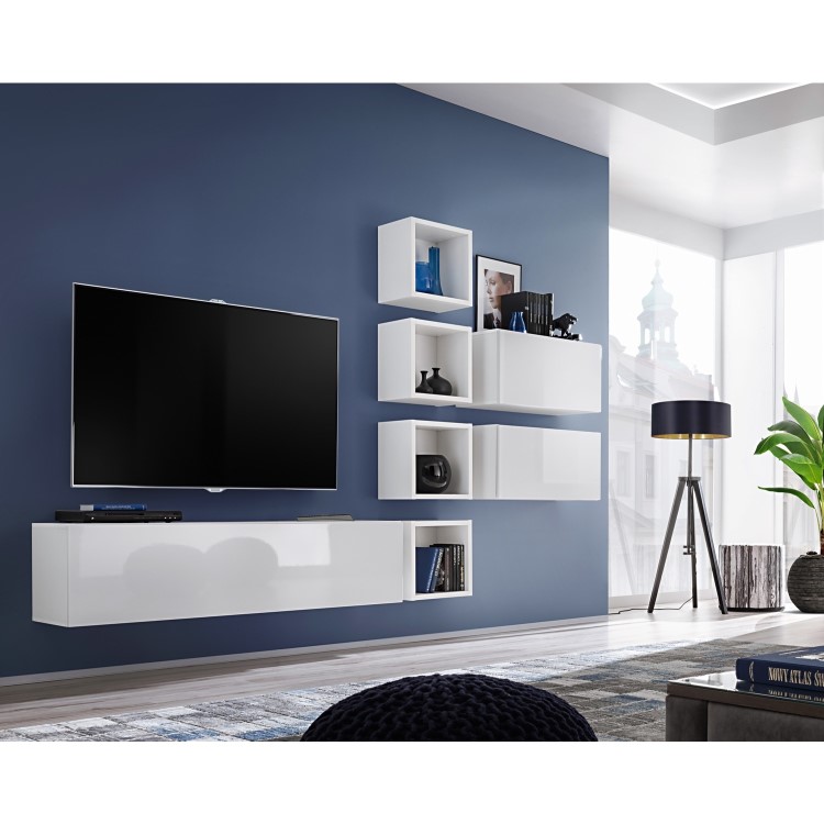 White High Gloss Floating TV Media Unit - Neo