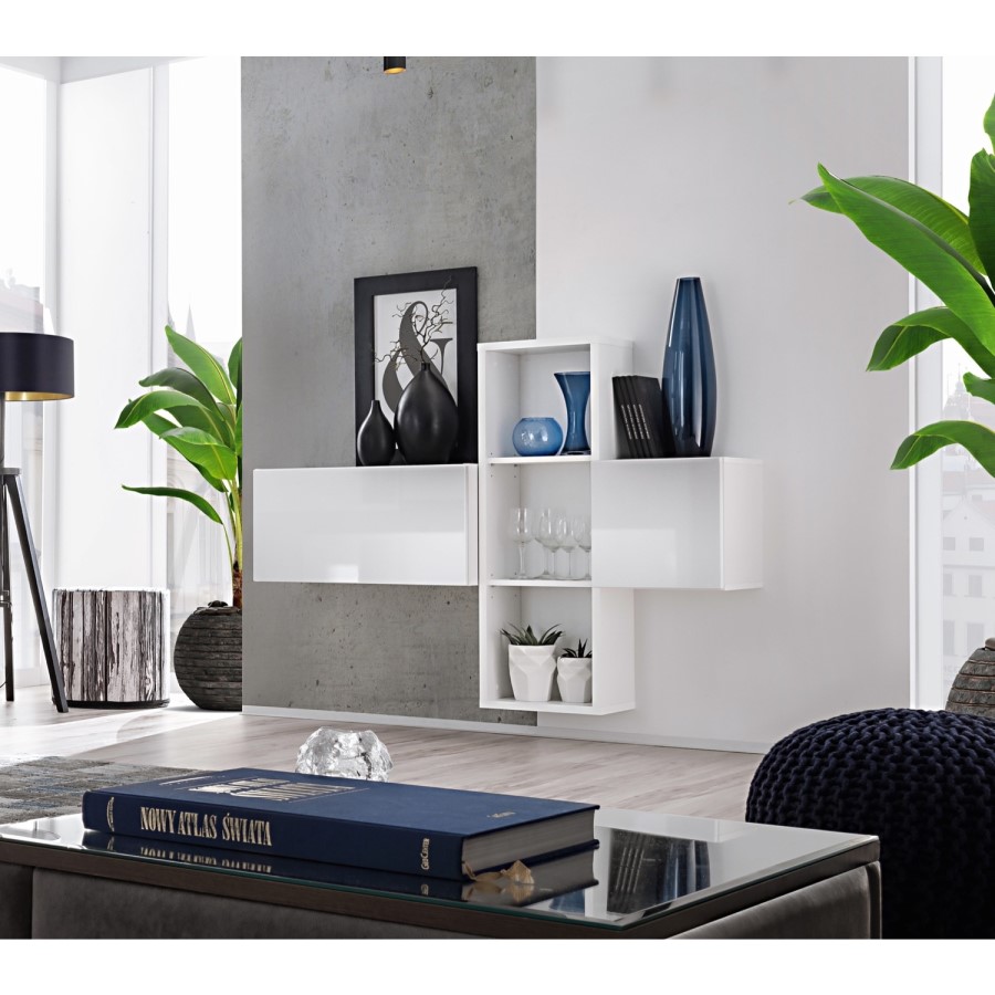 White High Gloss Floating Display Cabinet - Neo