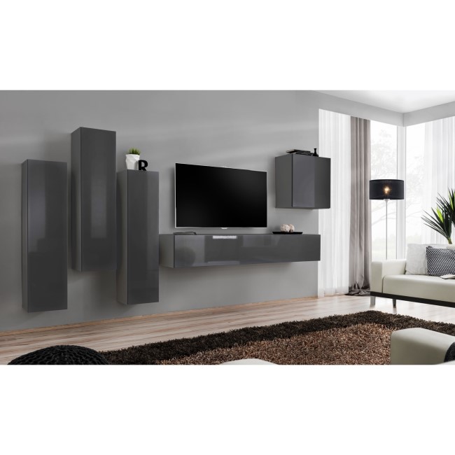 Grey Floating TV media Units with Storage - Neo