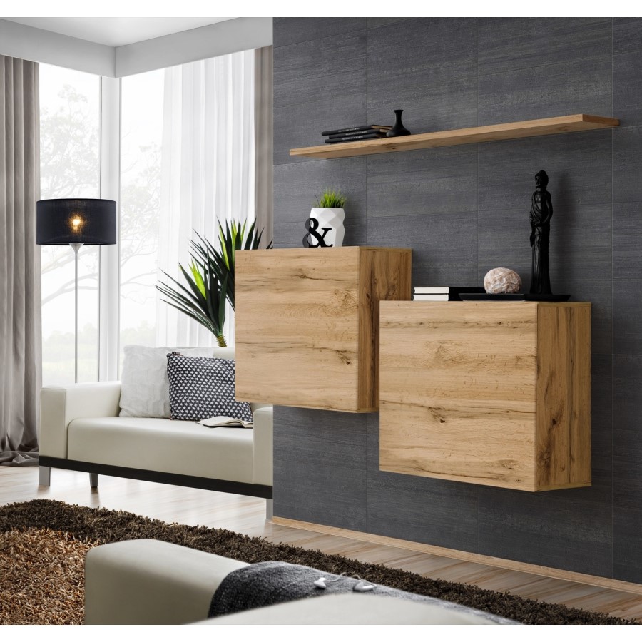 Two Wooden Floating Wall Mount Square Display Cabinets - Neo