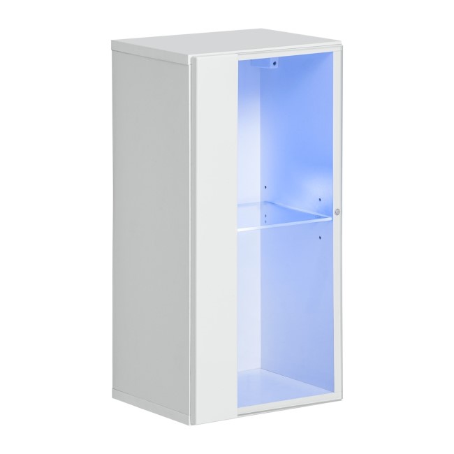 White Floating Display Cabinet with LED Lighting & Glass Shelf - Neo