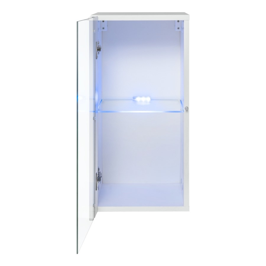 White Floating Display Cabinet with LED Lighting & Glass Shelf - Neo